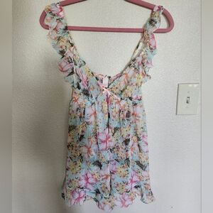 Victoria's Secret Floral Ruffle Chemise in Pastel Blue, Pink & Yellow